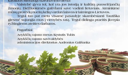 Sveikinimas Valstybės (Lietuvos karaliaus Mindaugo karūnavimo) dienos proga 