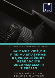Kviečia dalyvauti seminare „Naujasis viešųjų pirkimų įstatymas: ką privalo žinoti perkančioji...