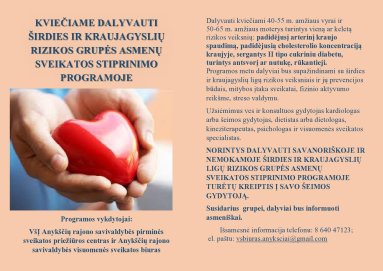 NEMOKAMA PREVENCINĖ PROGRAMA „Širdies ir kraujagyslių ligų ir cukrinio diabeto rizikos grupių...