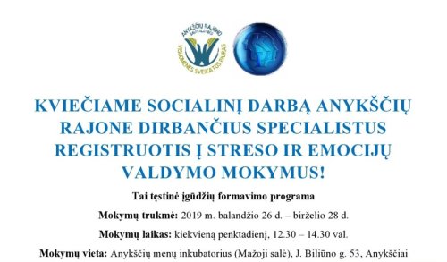 KVIEČIAME SOCIALINĮ DARBĄ ANYKŠČIŲ RAJONE DIRBANČIUS SPECIALISTUS REGISTRUOTIS Į STRESO IR...