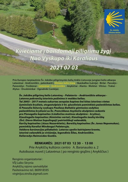 Kviečiame į Šv. Jokūbo Vilniaus kelio Latavėnai - Andrioniškis bandomąjį žygį