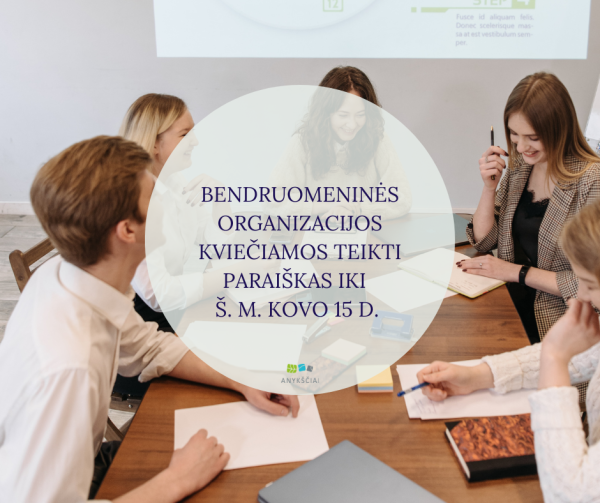 BENDRUOMENINĖS ORGANIZACIJOS KVIEČIAMOS TEIKTI PARAIŠKAS IKI Š. M. KOVO 15 D.