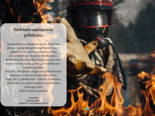 Mero sveikinimas Šv. Florijono, ugniagesių globėjo, dienos proga