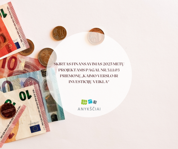 SKIRTAS FINANSAVIMAS 2025 METŲ PROJEKTAMS PAGAL NR.3.1.1.03 PRIEMONĘ „KAIMO VERSLO IR INVESTICIJŲ...