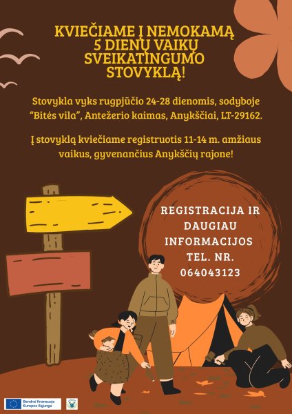 KVIEČIAME Į NEMOKAMĄ 5 DIENŲ VAIKŲ SVEIKATINGUMO STOVYKLĄ!