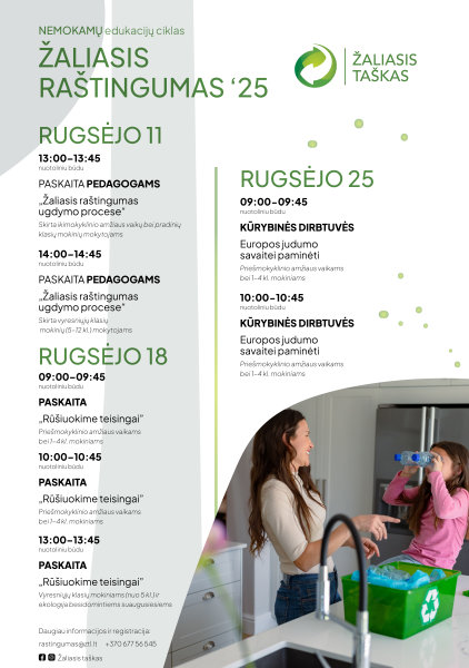 „Žaliasis taškas“ kviečia prisijungti prie NEMOKAMŲ nuotolinių edukacijų ciklo „Žaliasis...