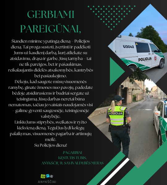 Mero sveikinimas Policijos (Angelų sargų) dienos proga