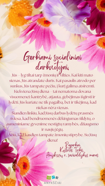 Mero sveikinimas Lietuvos socialinių darbuotojų dienos proga