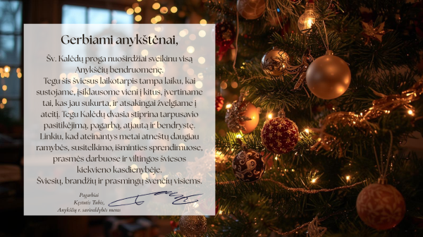 Mero sveikinimas šv. Kalėdų ir Naujųjų metų proga