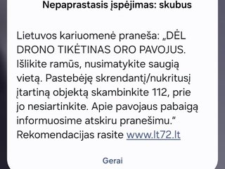 Atnaujinimas: oro atakos perspėjimas Utenos apskrityje keičiamas į GELTONA