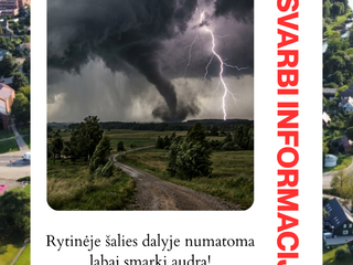 PERSPĖJIMAS APIE STICHINĮ METEOROLOGINĮ REIŠKINĮ – LABAI SMARKIĄ AUDRĄ