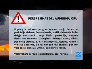 Šiandien Pietų Lietuvoje tikėtini neramūs orai