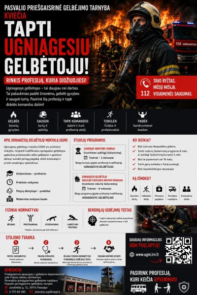 PANEVĖŽIO PRIEŠGAISRINĖ GELBĖJIMO VALDYBA KVIEČIA TAPTI UGNIAGESIU GELBĖTOJU – TAI PROFESIJA,...
