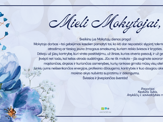 Mero sveikinimas Tarptautinės mokytojų dienos proga