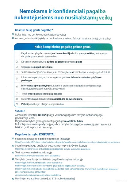 Nukentėjusiems nuo smurtinių nusikaltimų – nemokama, konfidenciali pagalba ir reikiama informacija
