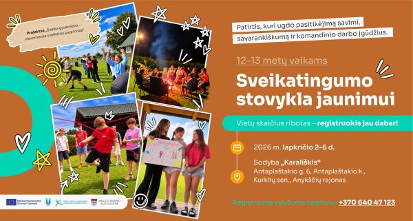 Nemokama stovykla 12–13 m. vaikams lapkričio 2–6 d.